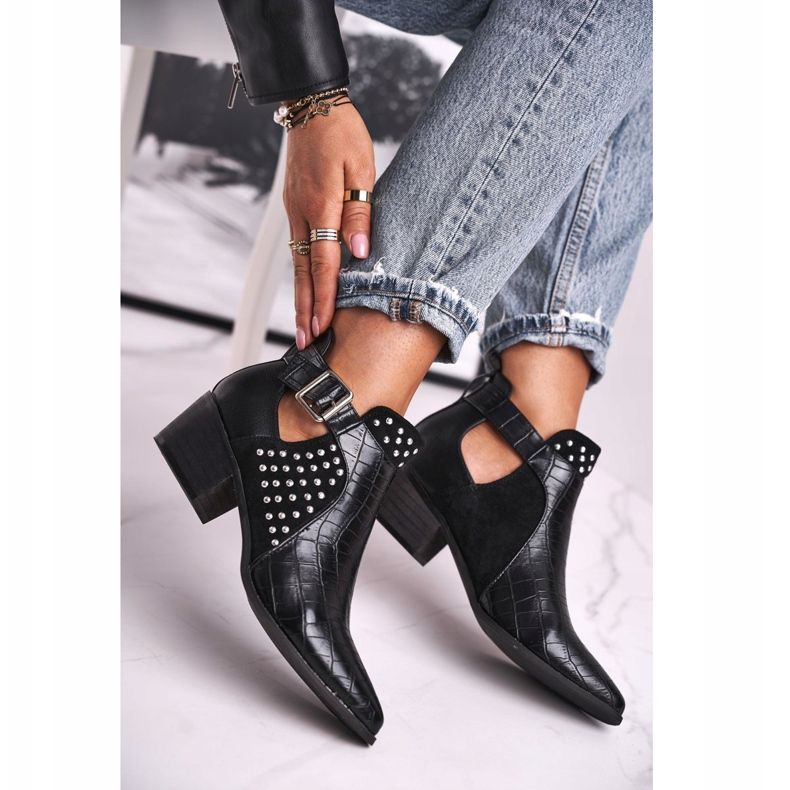 FB1 Naisten saappaat korkokenkä solki musta Rontra 2