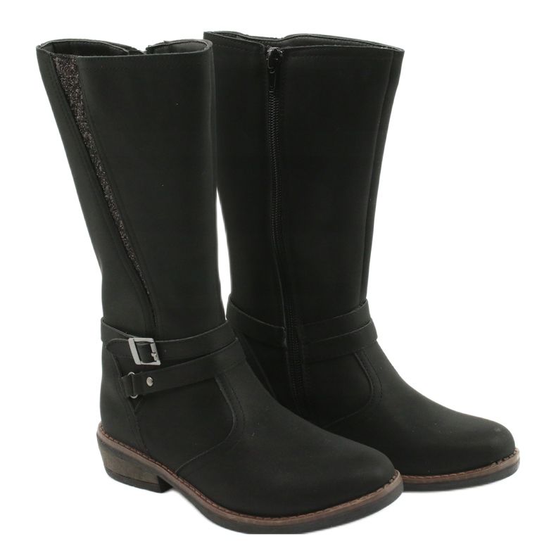 American Club Pitkät saappaat, joissa glitterimusta amerikkalainen GC24 / 20 3