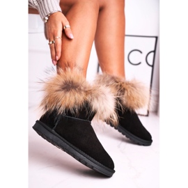 HAN Naisten Muklukin nahkaiset lumisaappaat turkisella, musta 1