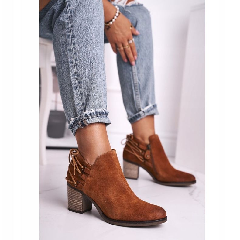 Naisten saappaat kantapäässä Maciejka Kevään nahka punainen 04812-29 ruskea 1