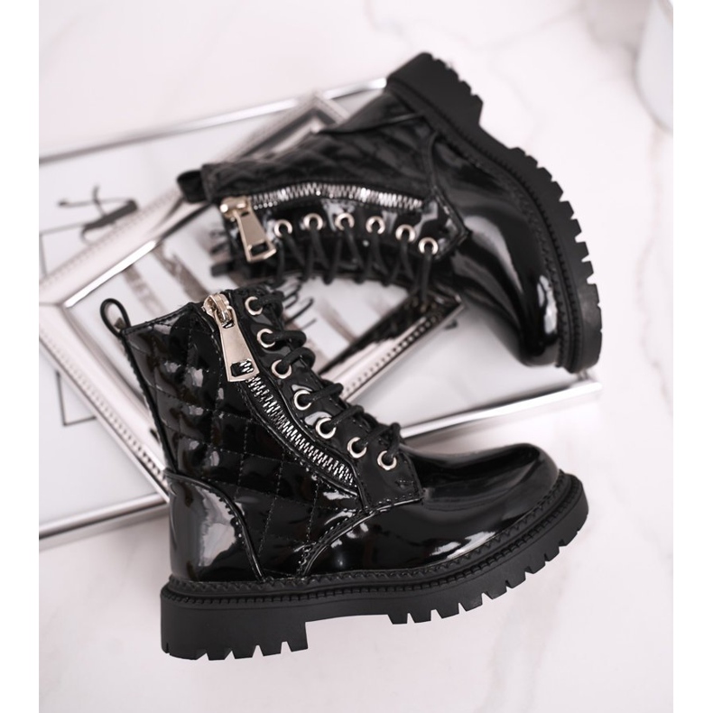 FRROCK Lasten saappaat, jotka on lämmitetty turkiksella, lakattu musta sanovat sinulle 1