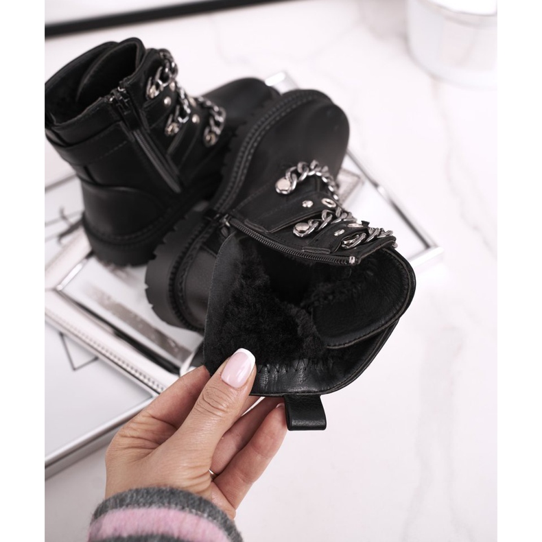 FRROCK Lasten lämpimät saappaat, joissa on lukot, turkista musta hauskaa 1