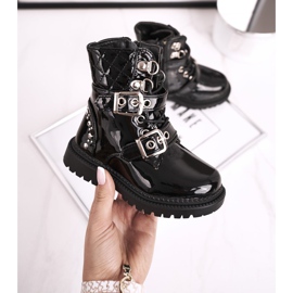 FRROCK Lasten saappaat, jotka on lämmitetty turkiksella, lakattu musta Dolly 1