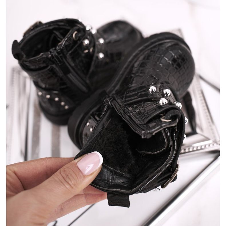 FRROCK Lasten saappaat lämmitetty turkista, lakattu Black Mary musta 1