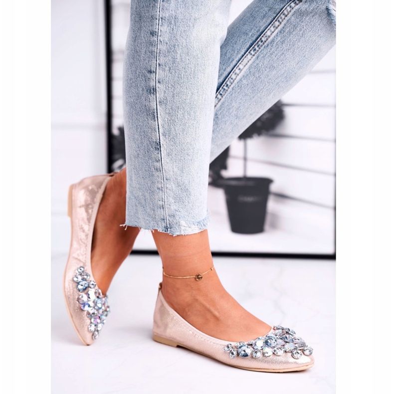 PS1 Naisten ballerinat kultaisilla kristallikivillä kultainen 2