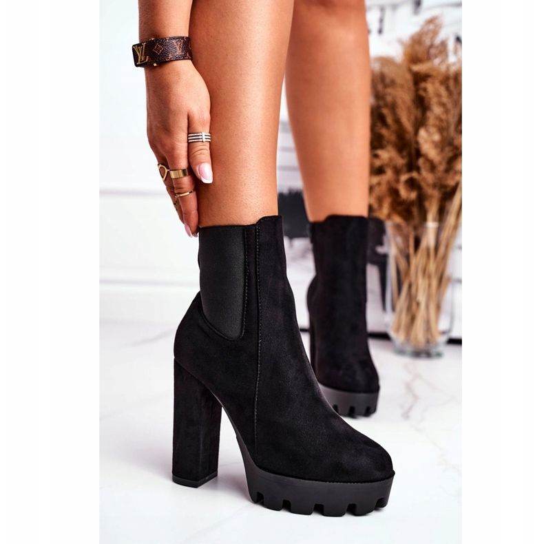 FW1 Naisten saappaat korkokenkä Eco-Suede Black Juliet musta 2