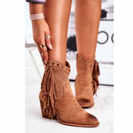 Naisten saappaat korkokenkiä reunuksilla Cowboy -saappaat Khaki Michelle ruskea 2