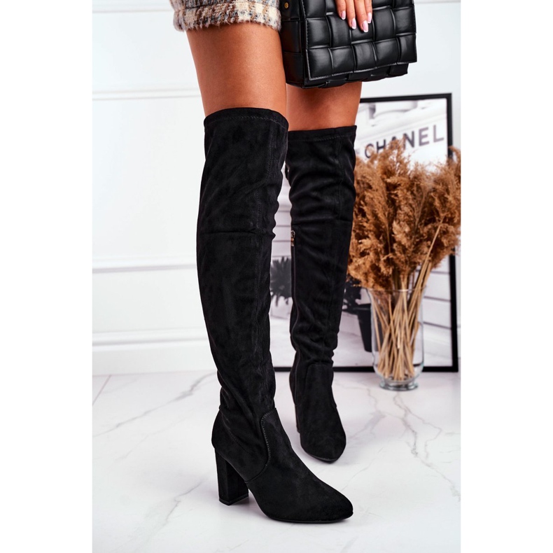 Naisten polvisaappaat Eco-Suede musta ensimmäistä kertaa 1