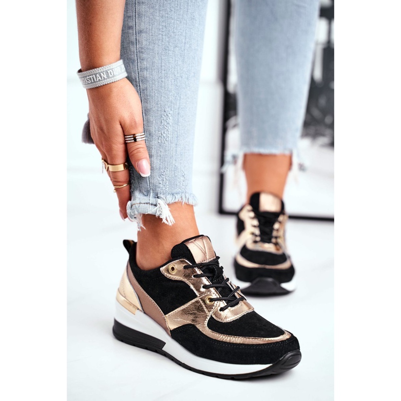 Vinceza Naisten urheilukengät nahka musta ja kulta 21-7777 1