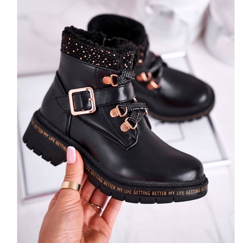 Black Rhythm lasten nuorten saappaat lampaannahkaa musta 2