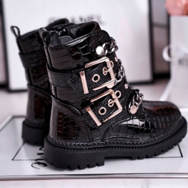 FRROCK Lasten lämpimät saappaat, joissa soljet, tulostavat mustaa hauskaa 1