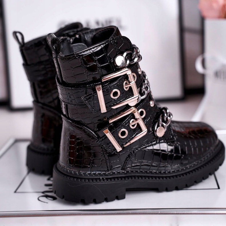 FRROCK Lasten lämpimät saappaat, joissa soljet, tulostavat mustaa hauskaa 1