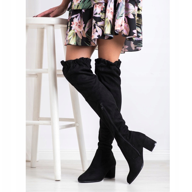 SHELOVET Korkeat mokkanahkakengät musta 1