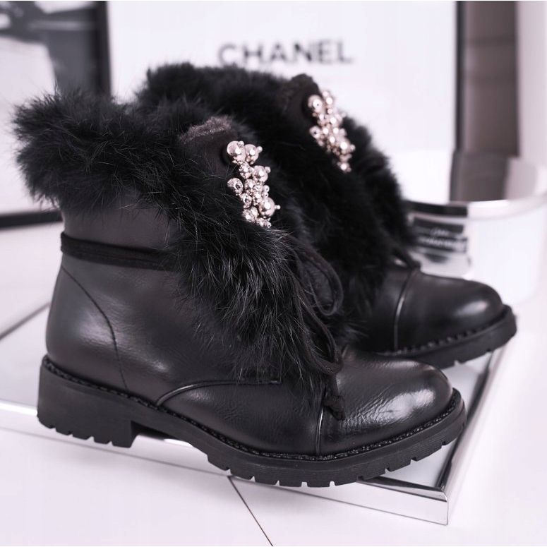 MSMG Lasten mustat lämpimät saappaat Fur Ella 1