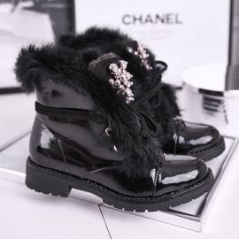 MSMG Lasten saappaat Lämmin lakattu musta Ella 1