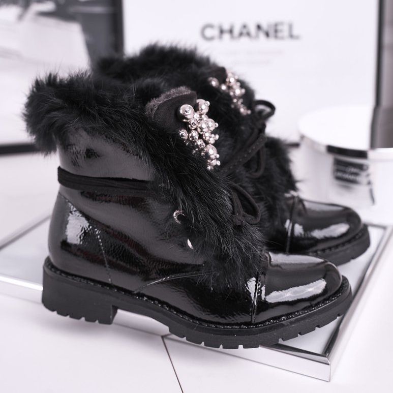 MSMG Lasten saappaat Lämmin lakattu musta Ella 1