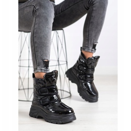 SHELOVET Kiiltävät lumisaappaat tarranauhalla musta 2