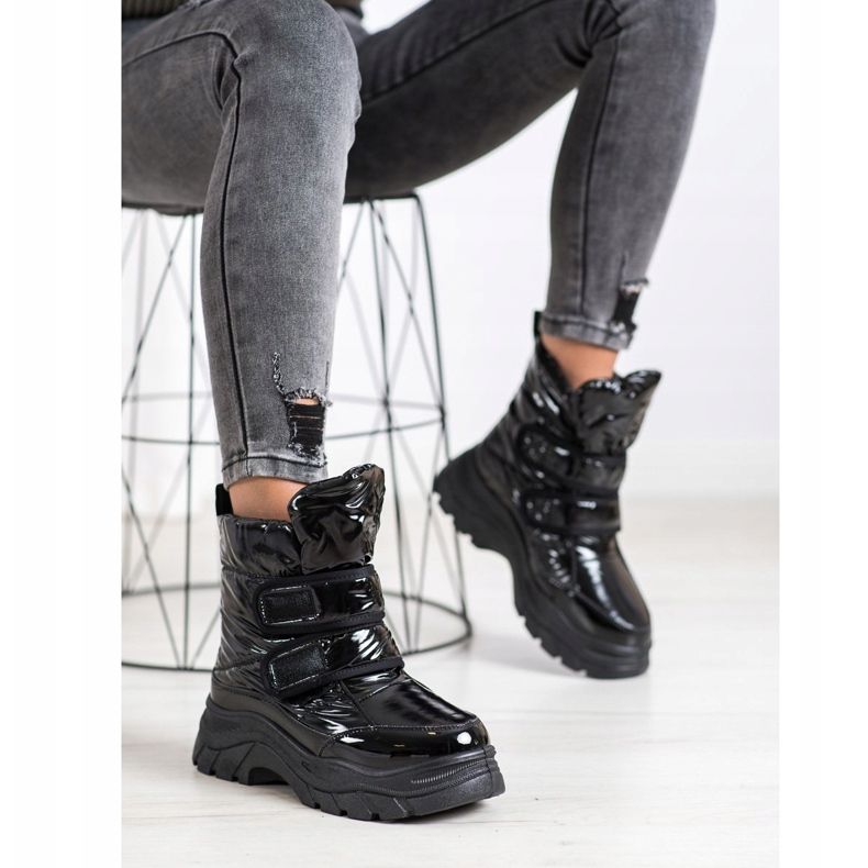 SHELOVET Kiiltävät lumisaappaat tarranauhalla musta 2