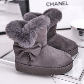 FRROCK Harmaat Vellan lasten lumisaappaat, joissa on turkis rusetti 1