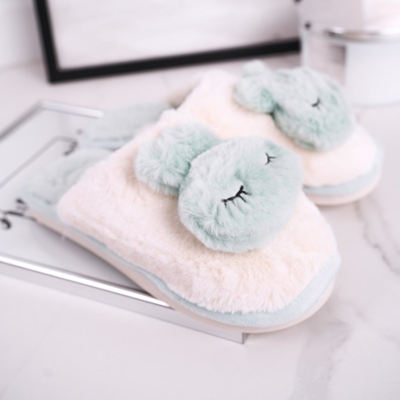 Naisten turkis tohvelit vaaleanvihreä kani vaaleanpunainen 2