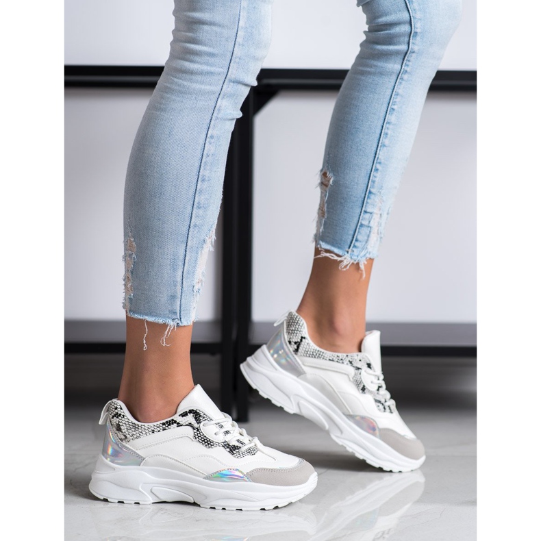 SHELOVET Sidotut lenkkarit Eco -nahkaa valkoinen harmaa 2