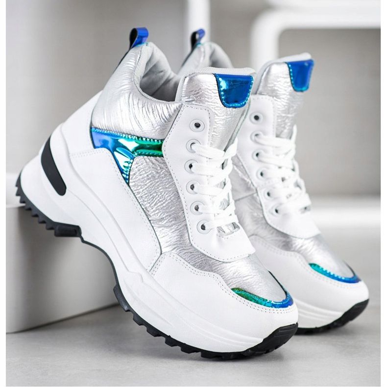 Ideal Shoes Korkealaatuiset lenkkarit eko-nahkaa valkoinen hopea 1