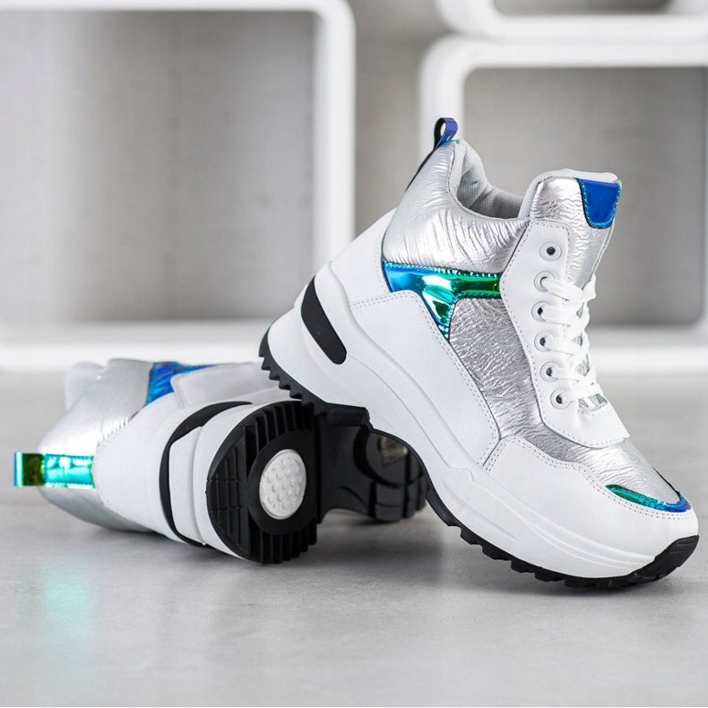 Ideal Shoes Korkealaatuiset lenkkarit eko-nahkaa valkoinen hopea 2