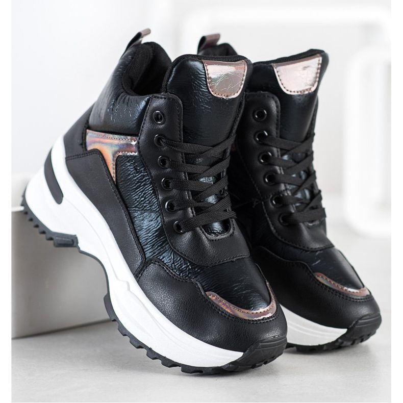 Ideal Shoes Korkealaatuiset lenkkarit eko-nahkaa musta vaaleanpunainen 1