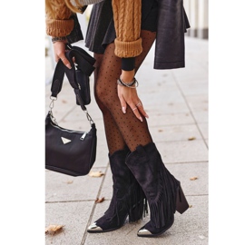 Naisten saappaat, joissa on reunat Suede Black Cowboy Boots Jessica musta 2