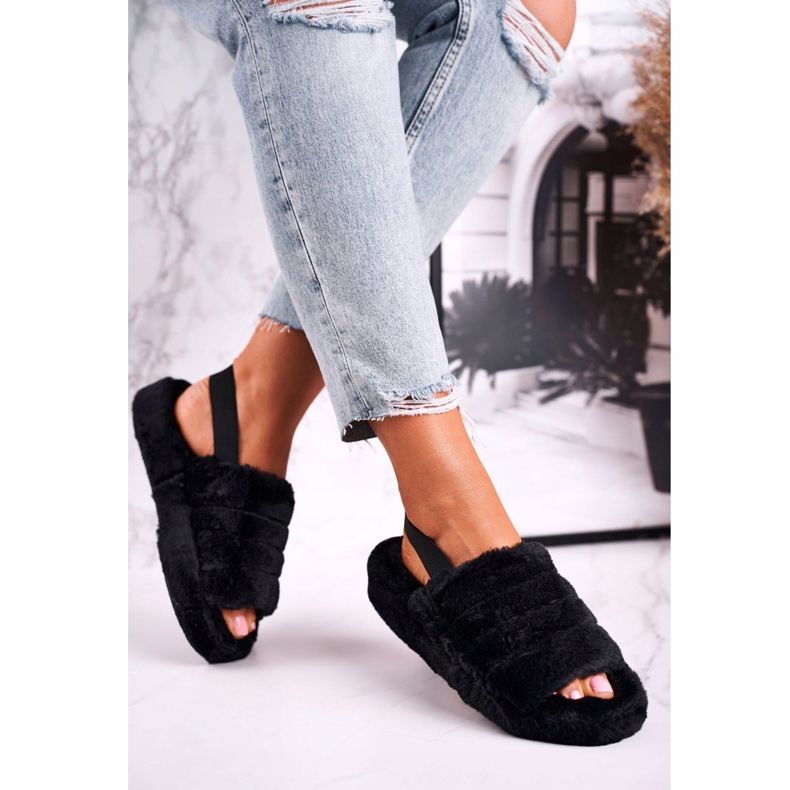 FJ1 Naisten tohvelit turkisalustalla Musta lumihiutale 2