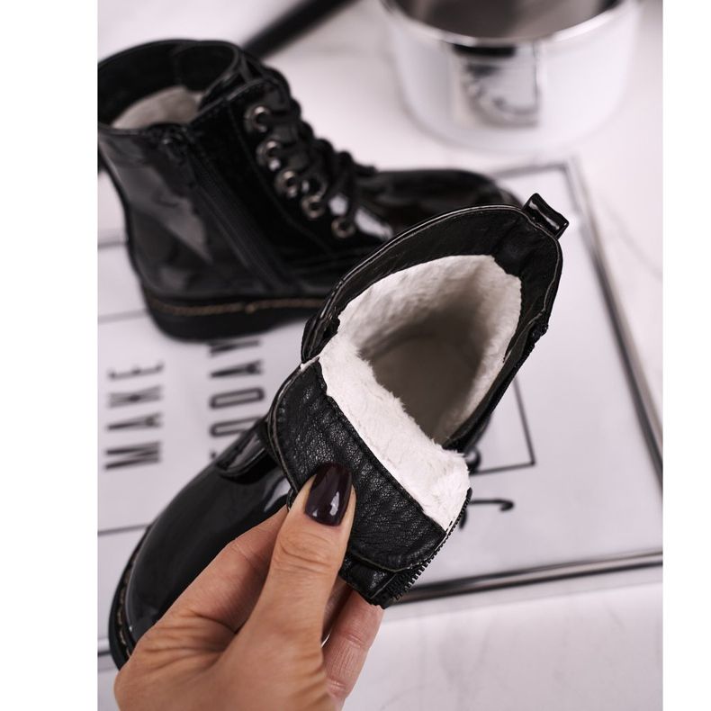 Lasten lämpimät saappaat tekojalokivillä lakattua mustaa mainetta 1