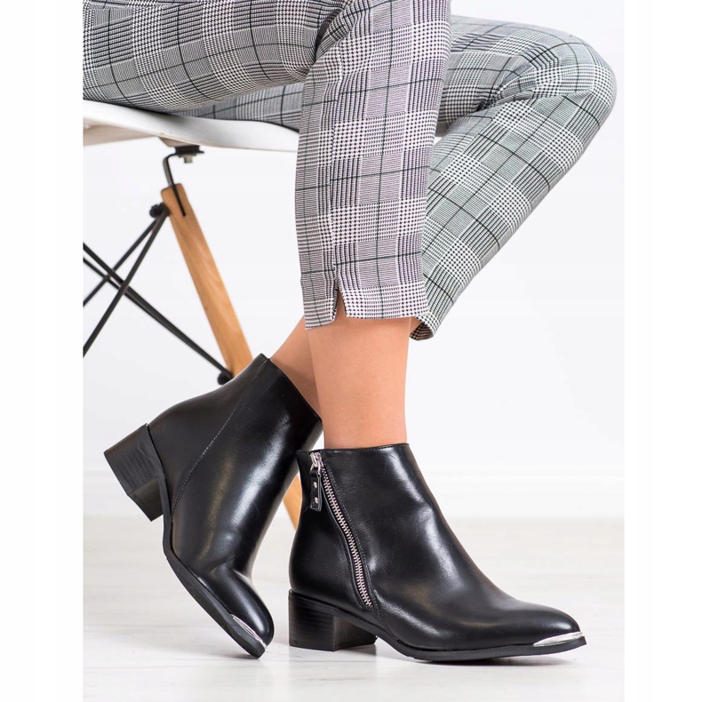 Kayla Tyylikkäät saappaat vetoketjulla musta hopea 1