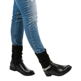 Mustat, litteät, eristetyt saappaat, joissa on Petgella -vetoketju hopea 1