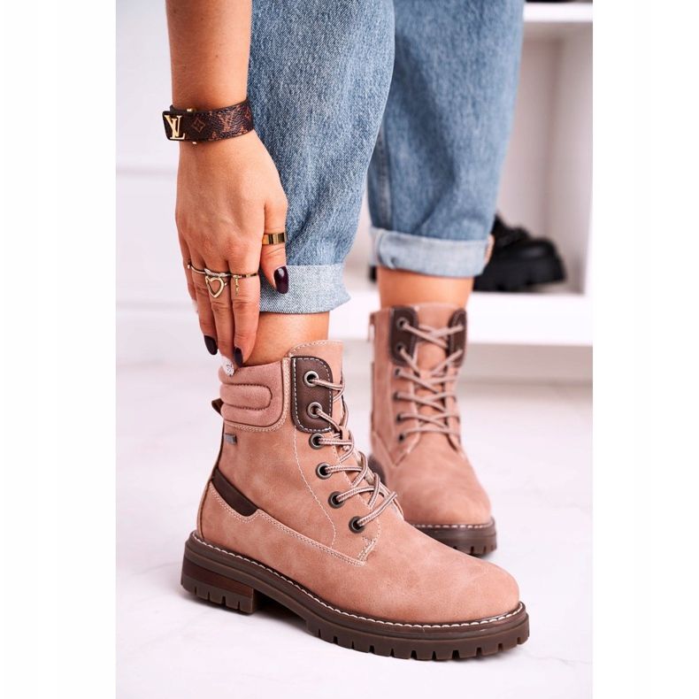 Naisten lämpimät työntekijät Trappers Pink Timber beige ruskea vaaleanpunainen 1