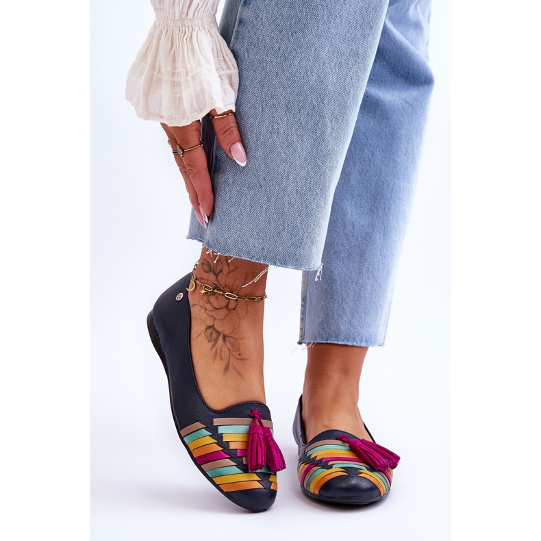 Maciejka-nahkabaleriinit, joissa on hapsut, tummansininen 04016-17 monivärinen 1