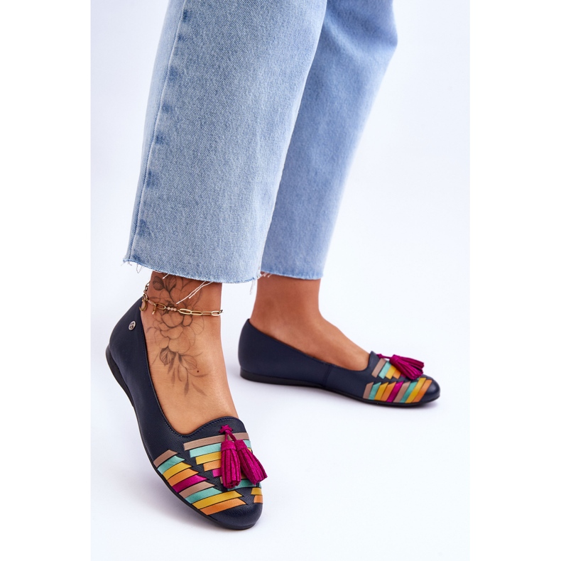 Maciejka-nahkabaleriinit, joissa on hapsut, tummansininen 04016-17 monivärinen 2