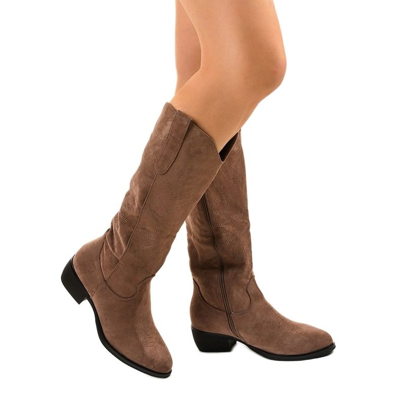 Khaki -mokkanahkaiset korkeat Evelralla -cowboy -saappaat vihreä 1