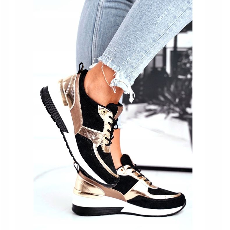 Vinceza Naisten urheilukengät nahka musta ja kulta 21-7777 kultainen 2