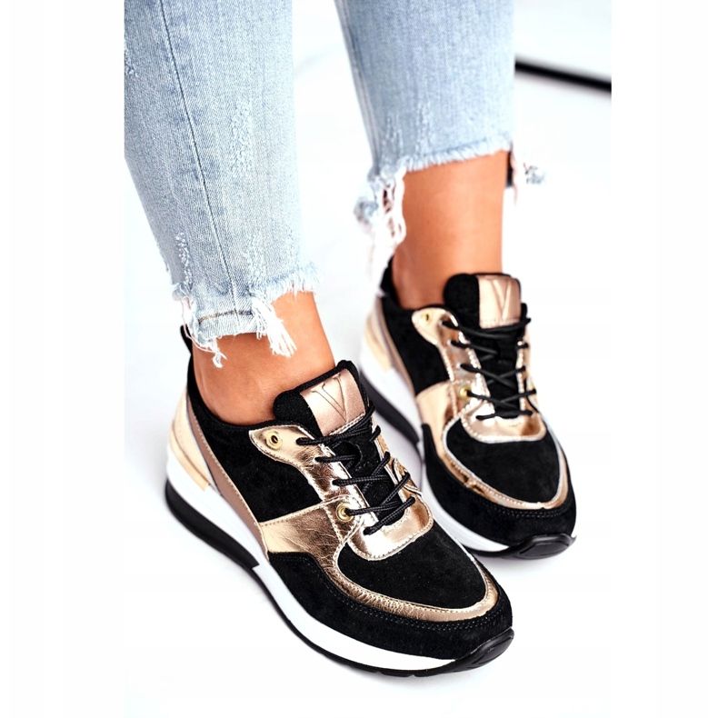 Vinceza Naisten urheilukengät nahka musta ja kulta 21-7777 kultainen 4