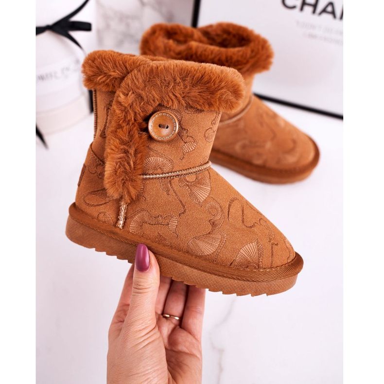 Apawwa Lasten lumisaappaat turkiksella ja napilla Ruskea Kawai 1