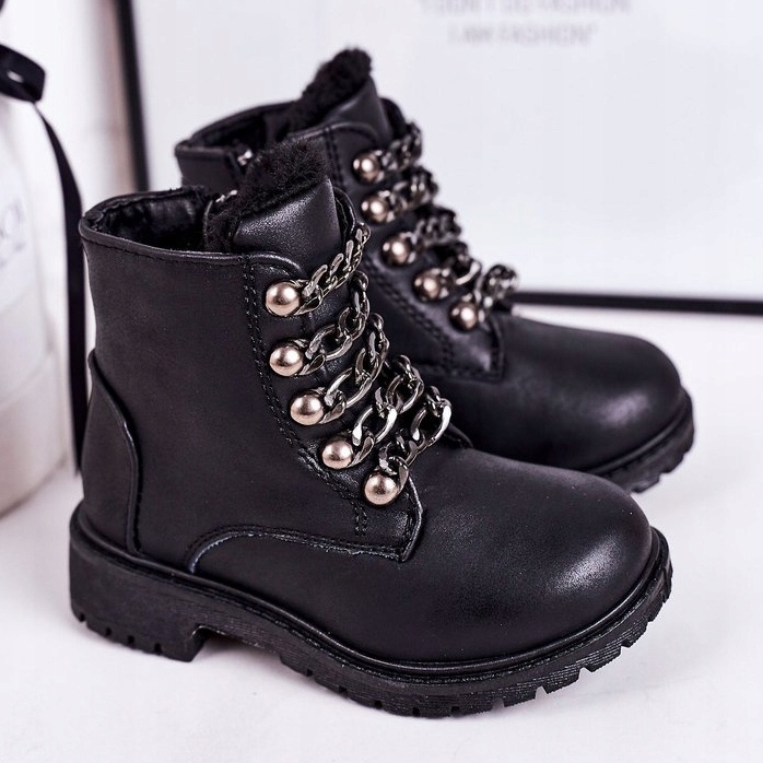 Lasten eristetyt trapperit Eco -nahkaketju Black Rock &amp; Roll musta 1