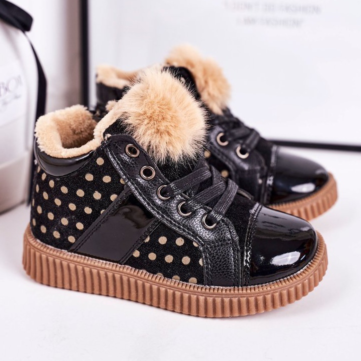 Linshi Lasten lämpimät saappaat Lenkkarit Polka Dots -musta Anastasia 1