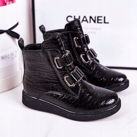 PL1 Lasten lämpimät saappaat lakattu musta eläinkuvio Maya 1