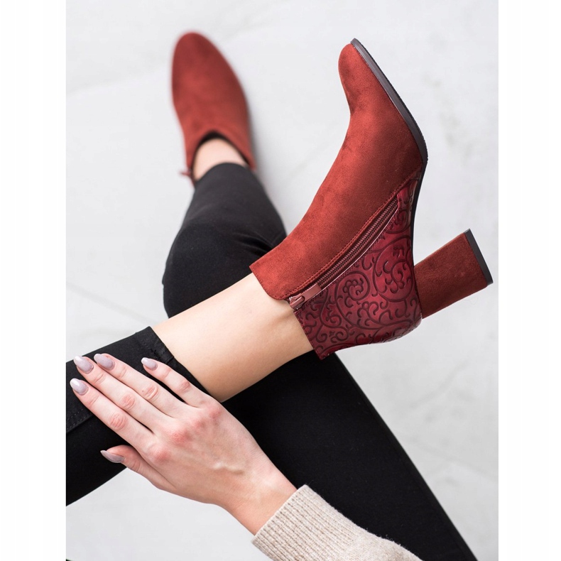 M.Daszyński Viininpunaiset saappaat kuvioinnilla ruskea punainen 2