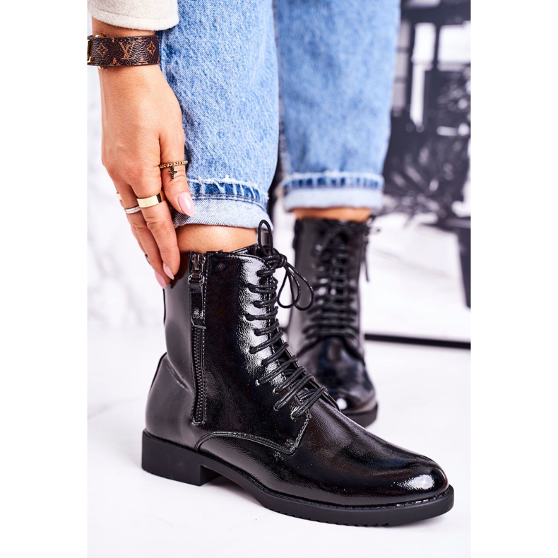 PJ1 Klassiset naisten lämpimät saappaat, lakattu musta yksinkertaisuus 2