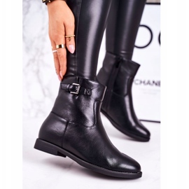 PJ1 Naisten mustat puolivälissä lämpimät saappaat soljella 1