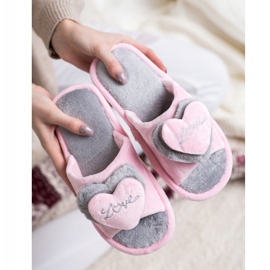 Bona Lämpimät tossut sydämellä vaaleanpunainen harmaa 2