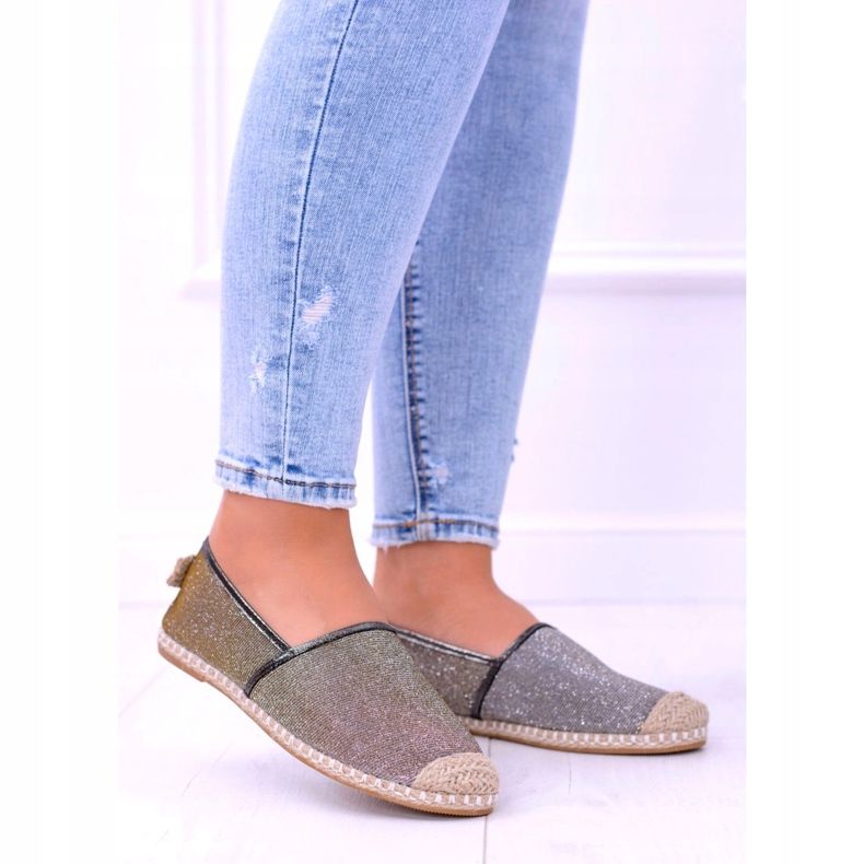 Lu Boo Glitter Naisten Espadrilles Slip On Miravet harmaa kultainen 3