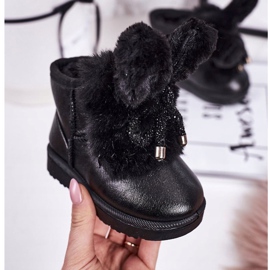 Lasten lumikengät, joissa on turkis ja korvat musta pupu 1