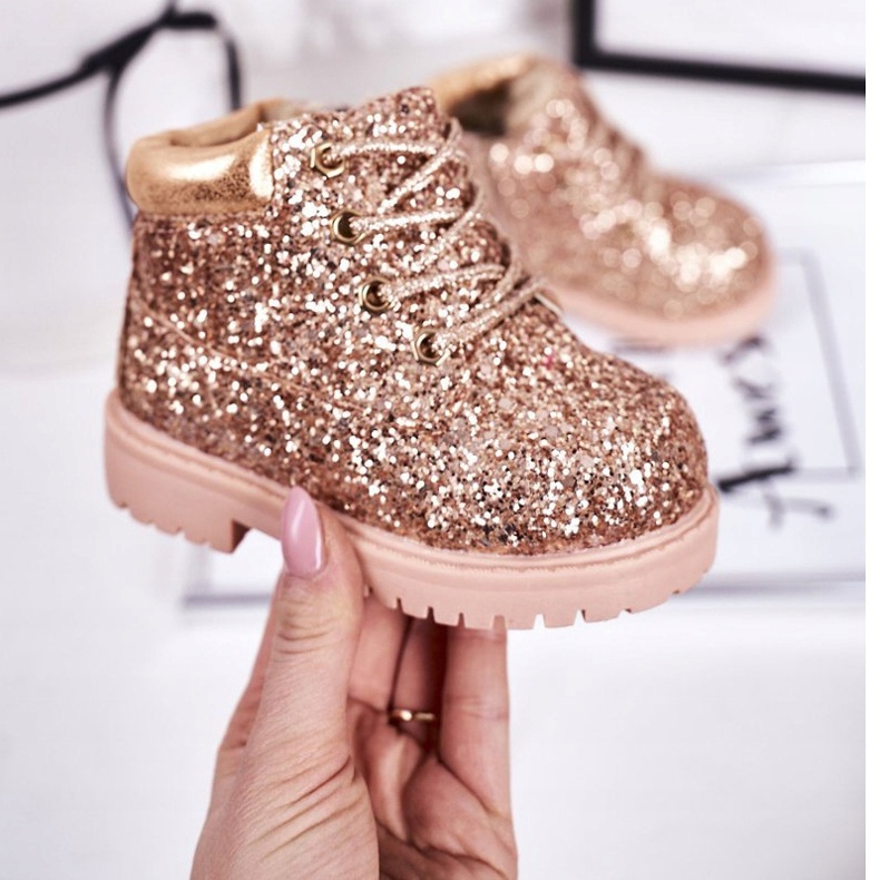 Lasten Brocade Warm Boots Trappers Pink Gold Mermaid vaaleanpunainen kultainen 2